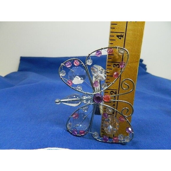Butterfly Napkin Rings Lot of 5 Silver Tone Wire with Multicolored Beads - Picture 10 of 10